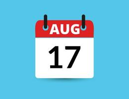 August 17. Flat icon calendar isolated on blue background. Date and month vector illustration