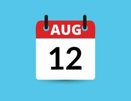 August 12. Flat icon calendar isolated on blue background. Date and month vector illustration