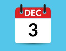 December 3. Flat icon calendar isolated on blue background. Date and month vector illustration