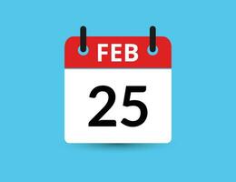 February 25. Flat icon calendar isolated on blue background. Date and month vector illustration