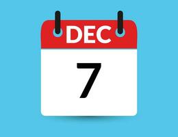 December 7. Flat icon calendar isolated on blue background. Date and month vector illustration