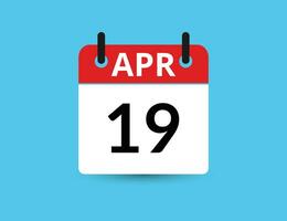 April 19. Flat icon calendar isolated on blue background. Date and month vector illustration