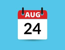 August 24. Flat icon calendar isolated on blue background. Date and month vector illustration