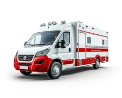 ambulancia en blanco antecedentes. generativo ai foto