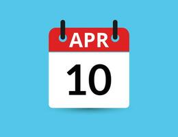 April 10. Flat icon calendar isolated on blue background. Date and month vector illustration