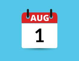 August 1. Flat icon calendar isolated on blue background. Date and month vector illustration