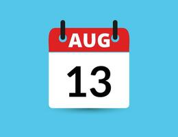 August 13. Flat icon calendar isolated on blue background. Date and month vector illustration