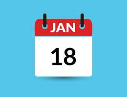 January 18. Flat icon calendar isolated on blue background. Date and month vector illustration