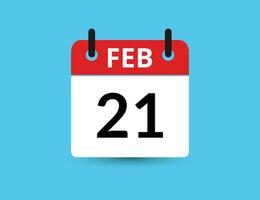 February 21. Flat icon calendar isolated on blue background. Date and month vector illustration