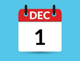 December  1. Flat icon calendar isolated on blue background. Date and month vector illustration