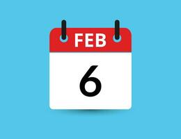 February 6. Flat icon calendar isolated on blue background. Date and month vector illustration