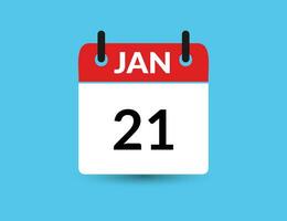January 21. Flat icon calendar isolated on blue background. Date and month vector illustration