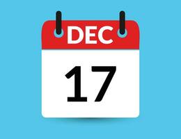 December 17. Flat icon calendar isolated on blue background. Date and month vector illustration