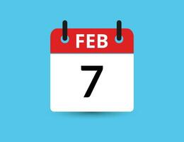 February 7. Flat icon calendar isolated on blue background. Date and month vector illustration