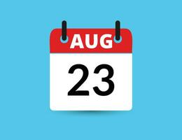 August 23. Flat icon calendar isolated on blue background. Date and month vector illustration