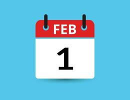 February 1. Flat icon calendar isolated on blue background. Date and month vector illustration