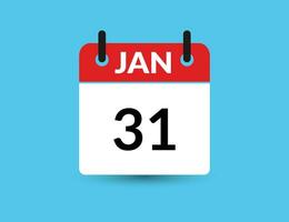 January 31. Flat icon calendar isolated on blue background. Date and month vector illustration