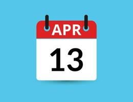 April 13. Flat icon calendar isolated on blue background. Date and month vector illustration