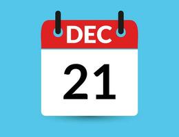 December 21. Flat icon calendar isolated on blue background. Date and month vector illustration