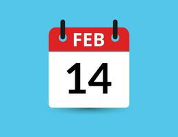 February 14. Flat icon calendar isolated on blue background. Date and month vector illustration