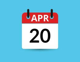 April 20. Flat icon calendar isolated on blue background. Date and month vector illustration