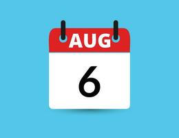 August 6. Flat icon calendar isolated on blue background. Date and month vector illustration