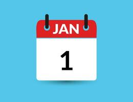 January 1. Flat icon calendar isolated on blue background. Date and month vector illustration