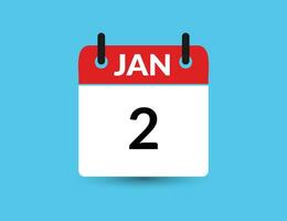 January 2. Flat icon calendar isolated on blue background. Date and month vector illustration