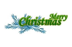 Merry Christmas green text with tree branch. Vector holiday illustration element