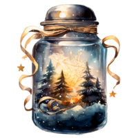 Watercolor Christmas Glass Jar Magic Night Xmas. AI Generated. png