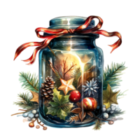 acuarela Navidad vaso tarro magia noche Navidad. ai generado. png