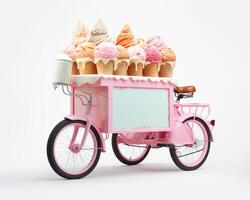 hielo crema bicicleta en blanco antecedentes. generativo ai foto