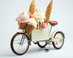 Ice Cream Bike on white background. Generative AI photo