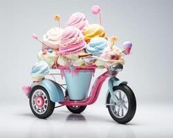 Ice Cream Bike on white background. Generative AI photo