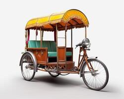 Rickshaw on white background. Generative AI photo