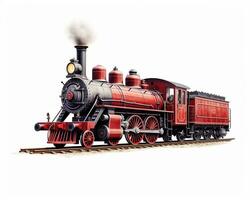 Steam Locomotive on white background. Generative AI photo