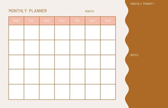 Month planner template. Calendar. A planner for the monthly organization of time. Vector. vector