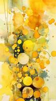 Abstract watercolor flowers pattern. Vertical yellow background for stories, yellow phone screensaver, tropical, jingle.AI generation photo