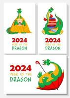 A set of New Year s cards with dragons. Greeting card 2024. vector