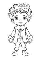 Prince coloring page. Coloring page prince in a crown and royal clothes vector