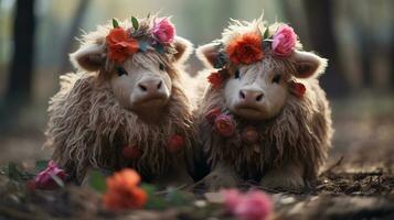 photo of heart-melting two Yaks with an emphasis on expression of love. Generative AI