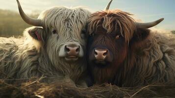 photo of heart-melting two Yaks with an emphasis on expression of love. Generative AI