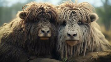 photo of heart-melting two Yaks with an emphasis on expression of love. Generative AI