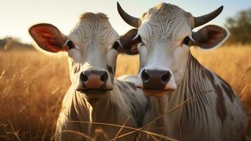 photo of heart-melting two Zebu  with an emphasis on expression of love. Generative AI