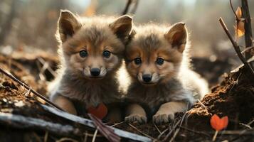 photo of heart-melting two Wolves with an emphasis on expression of love. Generative AI