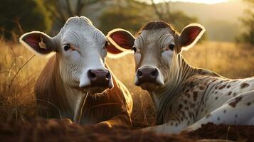 photo of heart-melting two Zebu  with an emphasis on expression of love. Generative AI