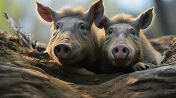 photo of heart-melting two Warthogs with an emphasis on expression of love. Generative AI