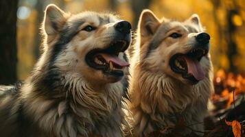 photo of heart-melting two Wolves with an emphasis on expression of love. Generative AI