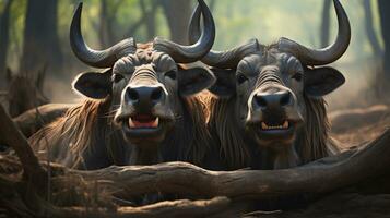 photo of heart-melting two Wildebeests with an emphasis on expression of love. Generative AI