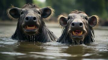 photo of heart-melting two Water Buffalos with an emphasis on expression of love. Generative AI